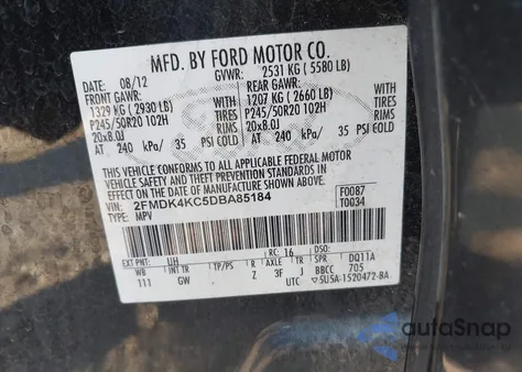 2013 Ford Edge Limited from USA, damaged, VIN 2FMDK4KC5DBA85184